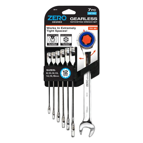 Zero Degree 7 pc Gearless Ratcheting Wrench Set Metric 38141